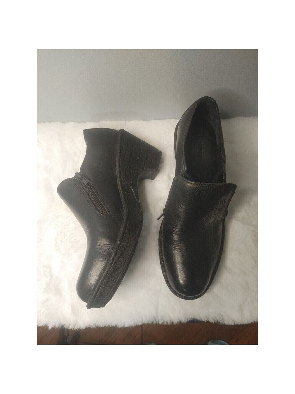 BORN BLACK LEATHER DUAL ZIPPER CLOG HIGH HEEL ANKLE BOOTIE SIZE 7 D85903